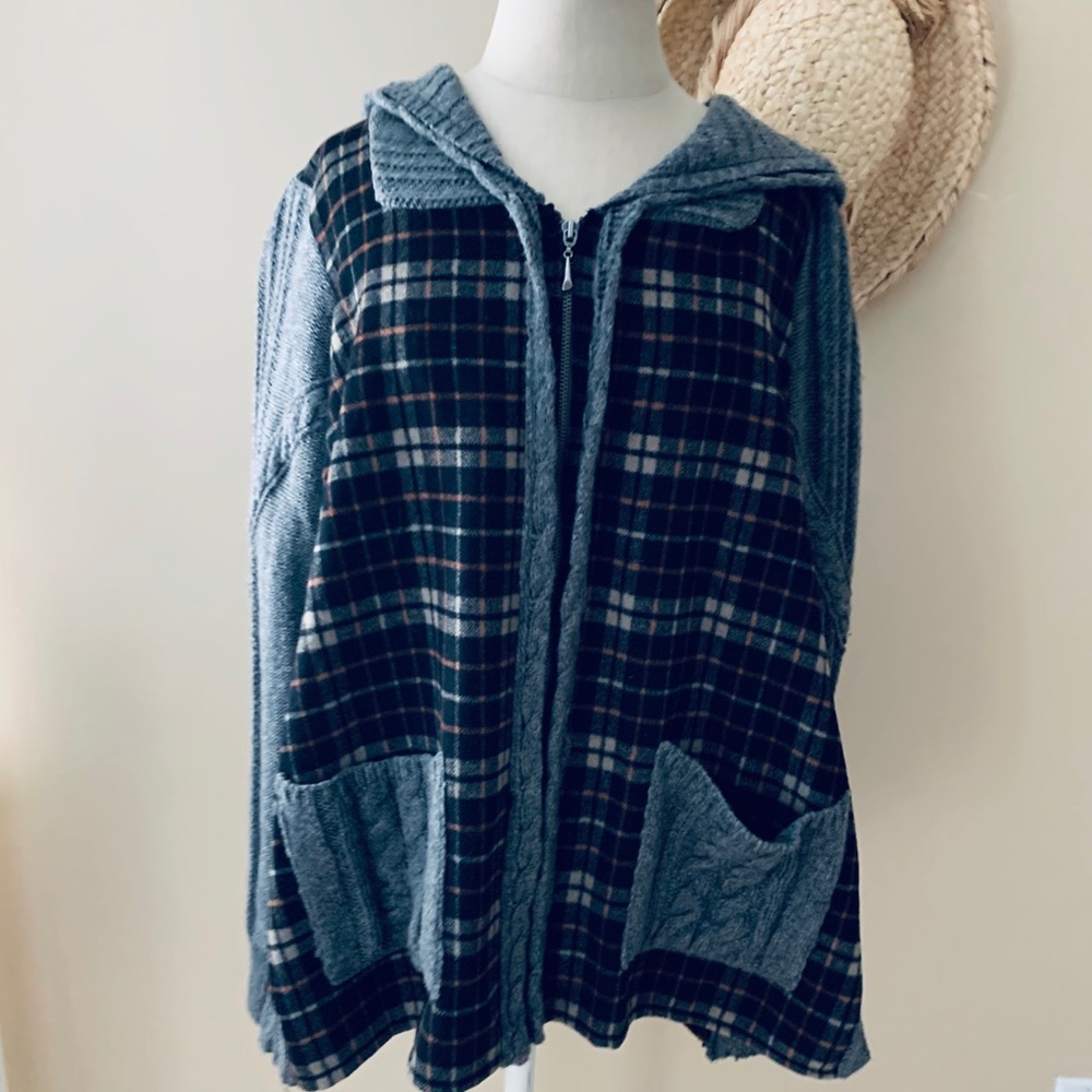 Moth Blue and Black Plaid Cardigan Sweater